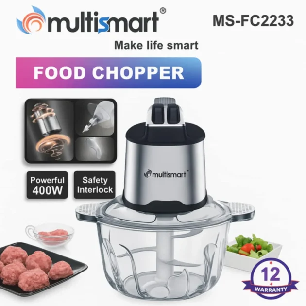 Multismart Hachoir Électrique 3L 400W en Verre – 6 Lames Inox | Mincuteur de Viande et Légumes