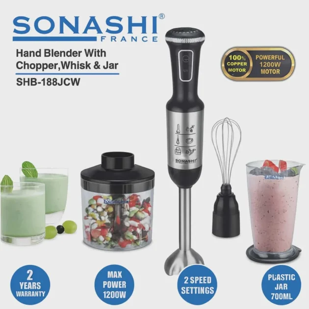 Bras Mixeur inox Multi-Fonction 4 En 1- 1200W Sonashi SHB-188JCW