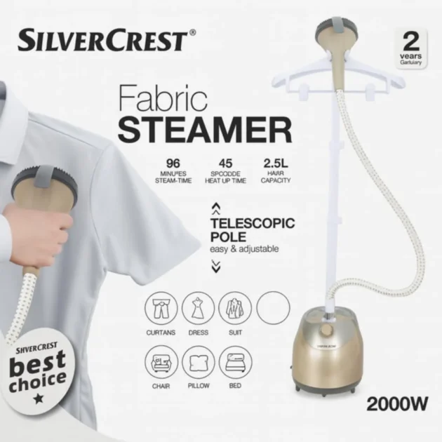 Défroisseur à vapeur vertical SilverCrest GS1702 – 2000W – Réservoir 2.5L – Élimine les plis rapidement et efficacement